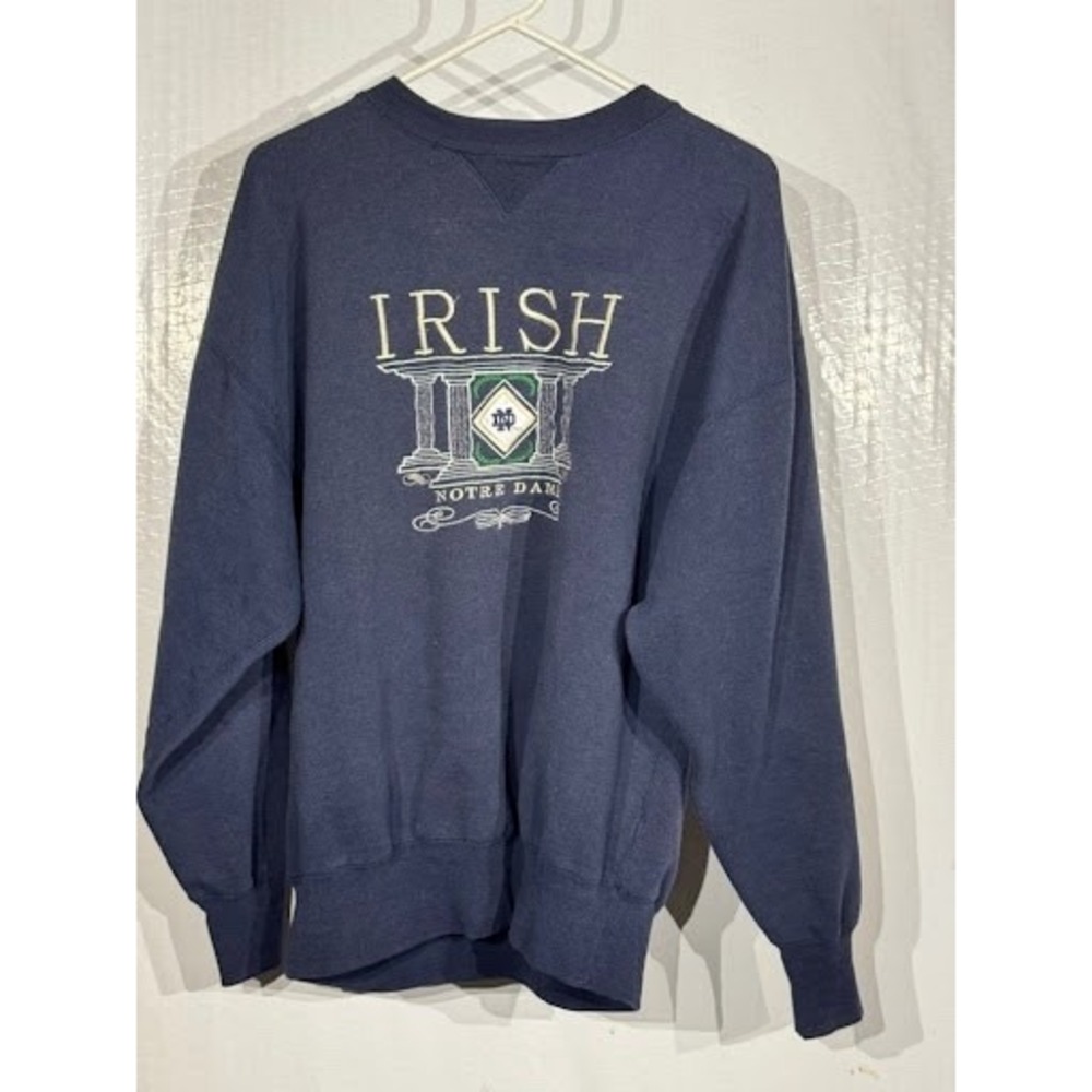Vintage Notre Dame Irish Sweatshirt Navy Blue Embroidered Crewneck Size Large